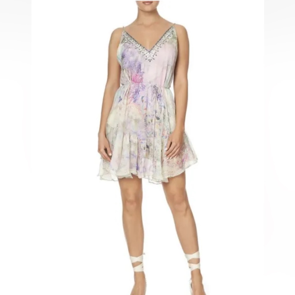 CAMILLA *Mermaid Milla* pink purple silk ruffle hem flirty boho sun dress S